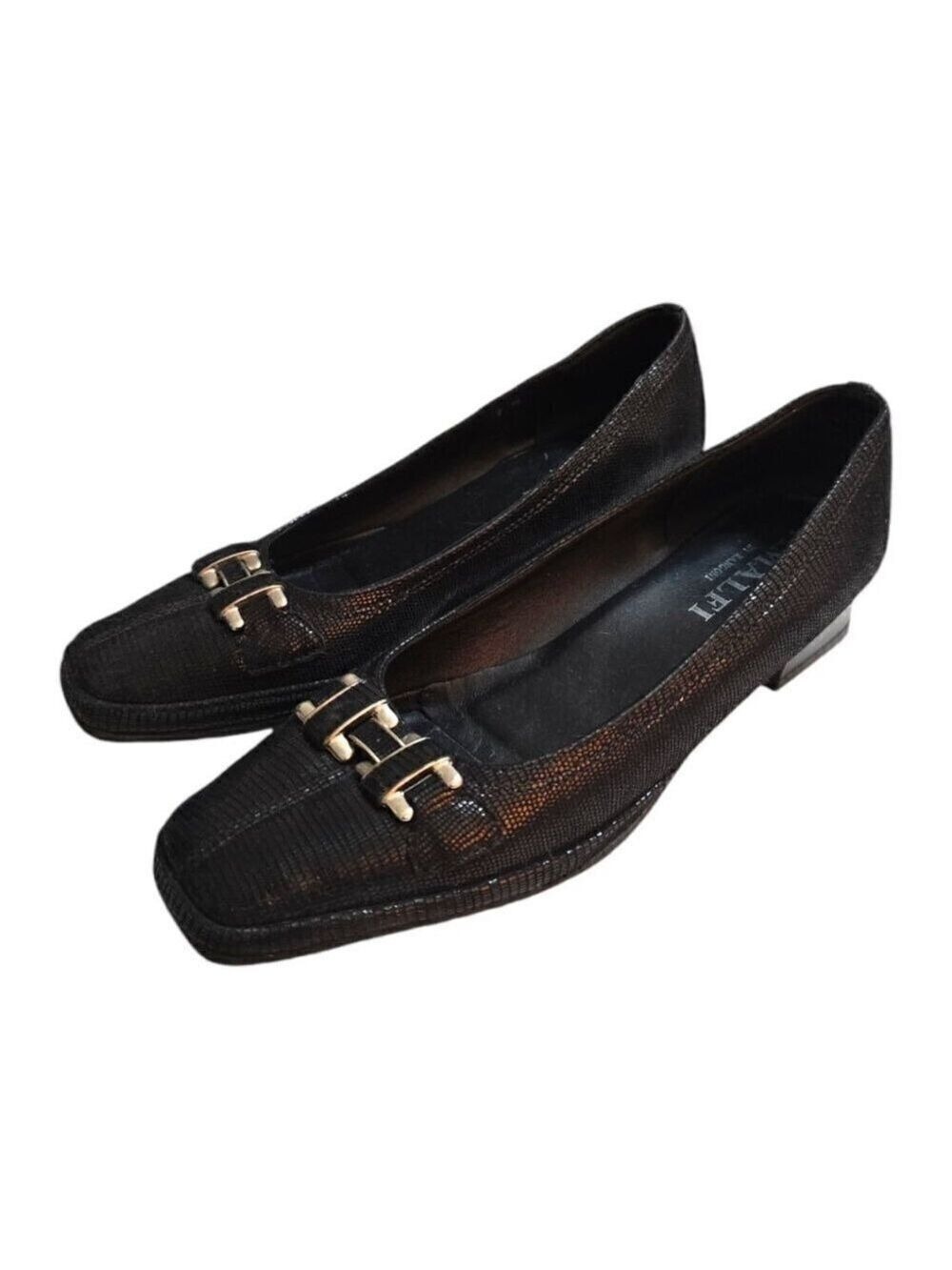 Amalfi by Rangoni Mosa Black Italian Leather Square Toe Low Heels Sz 7